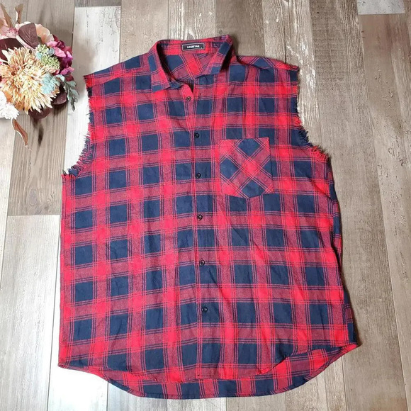LOGEEYEAR Men's Sleeveless Plaid Flannel Button Down Shirt Vest Size XL NWOT - Picture 7 of 13